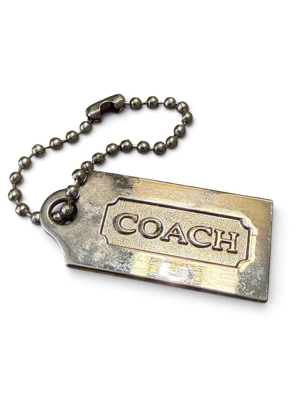 Coach Silver Tone Metal Hangtag Bag Charm Ball Chain Replacement Tag Keychain